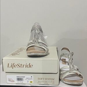 Life Stride Miami Silver Met Strap Women’s Sandals